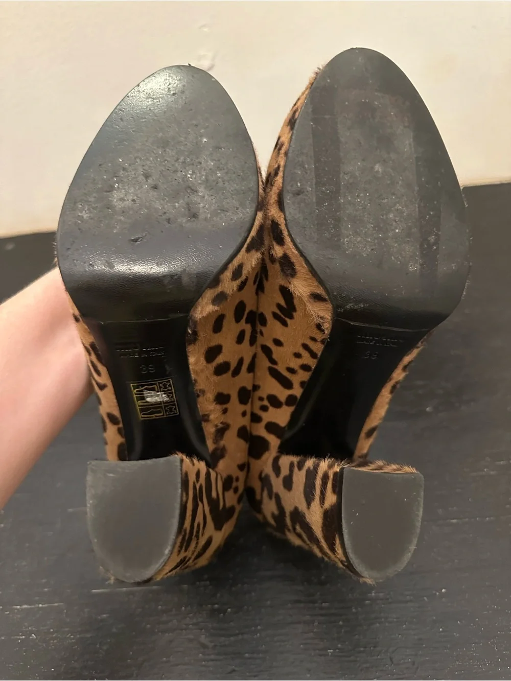 Miu Miu Leopard Print Calf Hair Pumps in Tan and Black